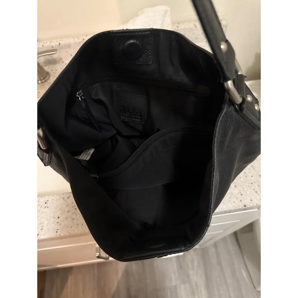 Kooba Black Pebbled Genuine Leather Hobo Shoulder Bag Slouchy Silver Hardware